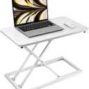 White standing desk converter Stand up office desk riser on the desktop is suitable for use in laptops and single monitor work consoles, home offices, and can be adjusted in height (White wood)