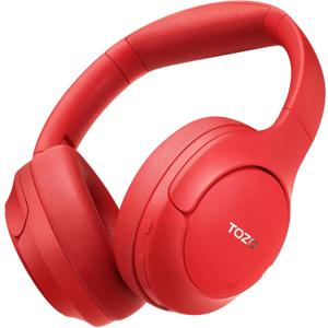 TOZO HT2 Hybrid Active Noise Cancelling Headphones, Wireless Over Ear Bluetooth Headset, 60H Playtime, Hi-Res Audio Custom EQ via App Deep Bass Comfort Fit Ear Cups, for Home Office Travel Red