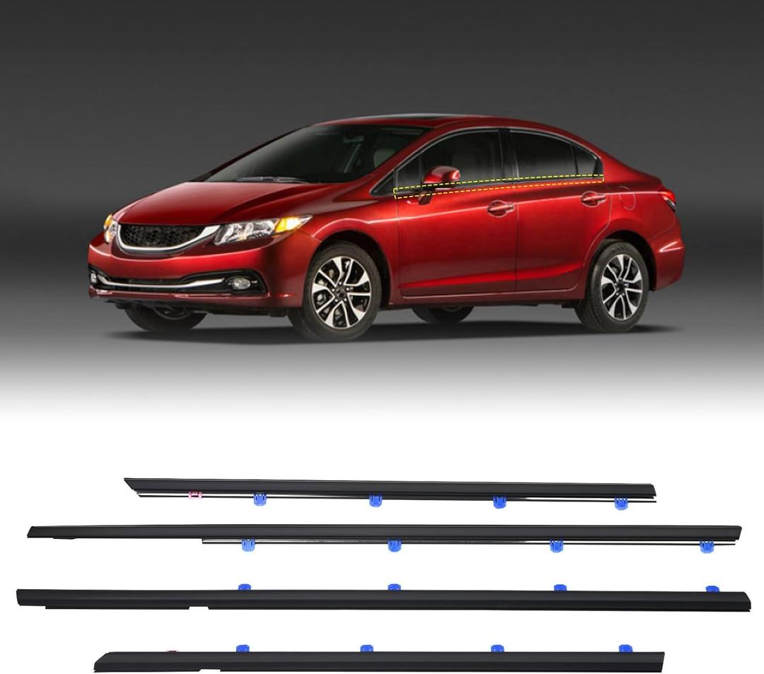 ZONFANT 4 Pcs Car Outer Door Window Moulding Trim Weatherstrip Seal Belt Compatible with Honda Vehicle 2012-2015 Civic, Replace#72450-TR0-A01 72410-TR0-A01 72950-TR0-A01 72910-TR0-A01