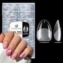 Luckyfairy Extra Short Almond Nail Tips, 240pcs Soft Gel Pre-Shaped Acrylic Fake Nails, Half Matte Full Cover Clear Gelly Press on Flase Nail Tips for Extension Nail Manicure Home DIY 12 Sizes
