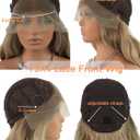 Highlight Blonde Wig 18 Inch Medium Length Wavy Glueless Ombre Mixed Brown Honey Blonde Lace Front Wig Pre Plucked HD 13x4 Synthetic Lace Front Wigs for Women