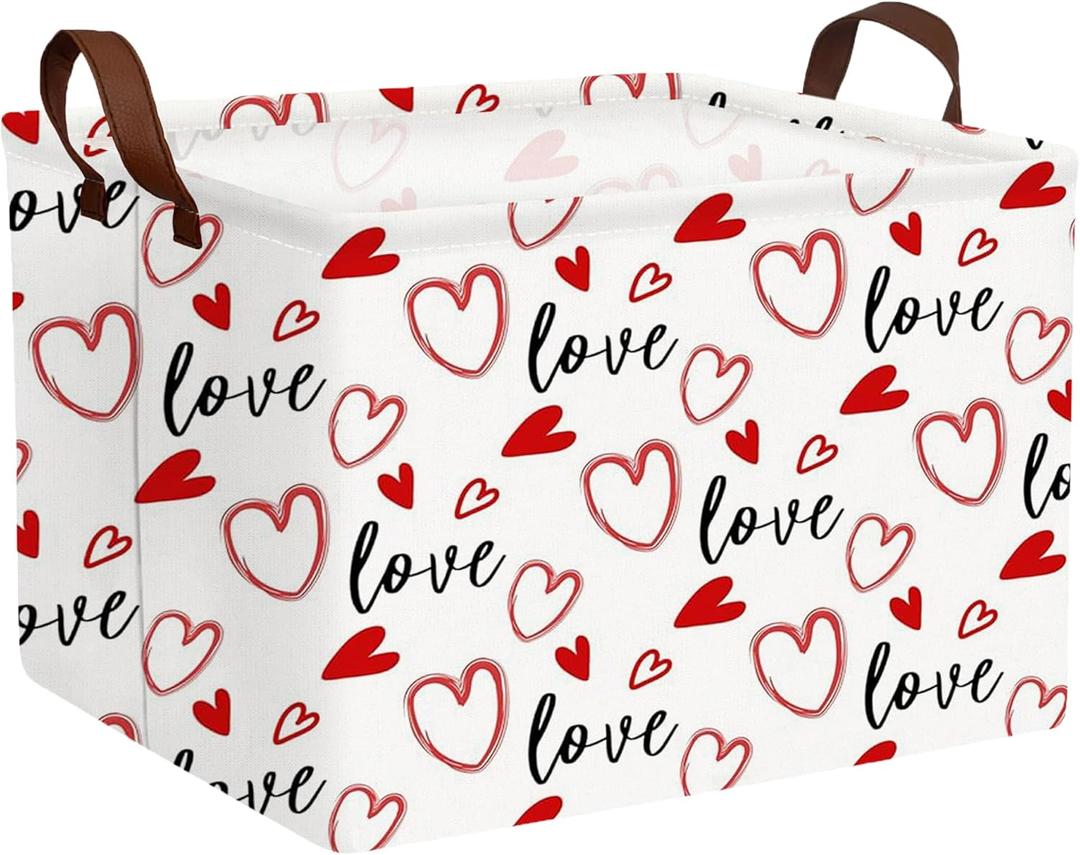Valentines Day Basket Large Foldable Heart Shaped Storage Box for Gifts Kids Empty Storage Bins Rectangular Toy Organizer Decor (Love Red Hollow Solid Heart)