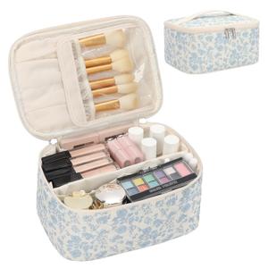 OCHEAL Makeup Bag Portable Cosmetic Bag For Women, Large Capacity Travel Makeup Case Organizer, Toiletry Bag for Girls Traveling With Handle and Divider-Flowers (0021_Floral print)