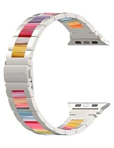 Wearlizer Compatible with Apple Watch Band 38/ 40/ 41/ 42mm Fashion Wristbands Women, Stainless Steel + Resin Metal Replacement for iWatch Series 11 10 9 8 7 6 5 4 3 SE/ Ultra 3 2 1-Starlight+Rainbow