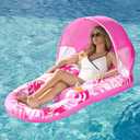 SLOOSH Inflatable Pool Floats Lounger with Canopy for Adult - Pool Lounge Float with Cup Holder & Backrest, Footrest for Pool Party, Swimming, Lake, Beach, Travel