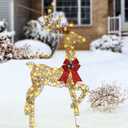 Hausse Lighted Christmas Reindeer, 47" Pre-Lit 3D Glitter Gold Standing Xmas Male Deer, Light Up with 105 LED Lights, Outdoor Xmas Yard Displays, Plug in for Party New Year Winter Patio Lawn Garden