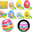 6 Pack Easter Basket Stuffers Easter Eggs for Toddler Boys Girls, LED Light Up Spinning Tops Easter Toys with Flash & Music, Eggs for Easter Egg Hunt Easter Gifts for Kids Party Favors