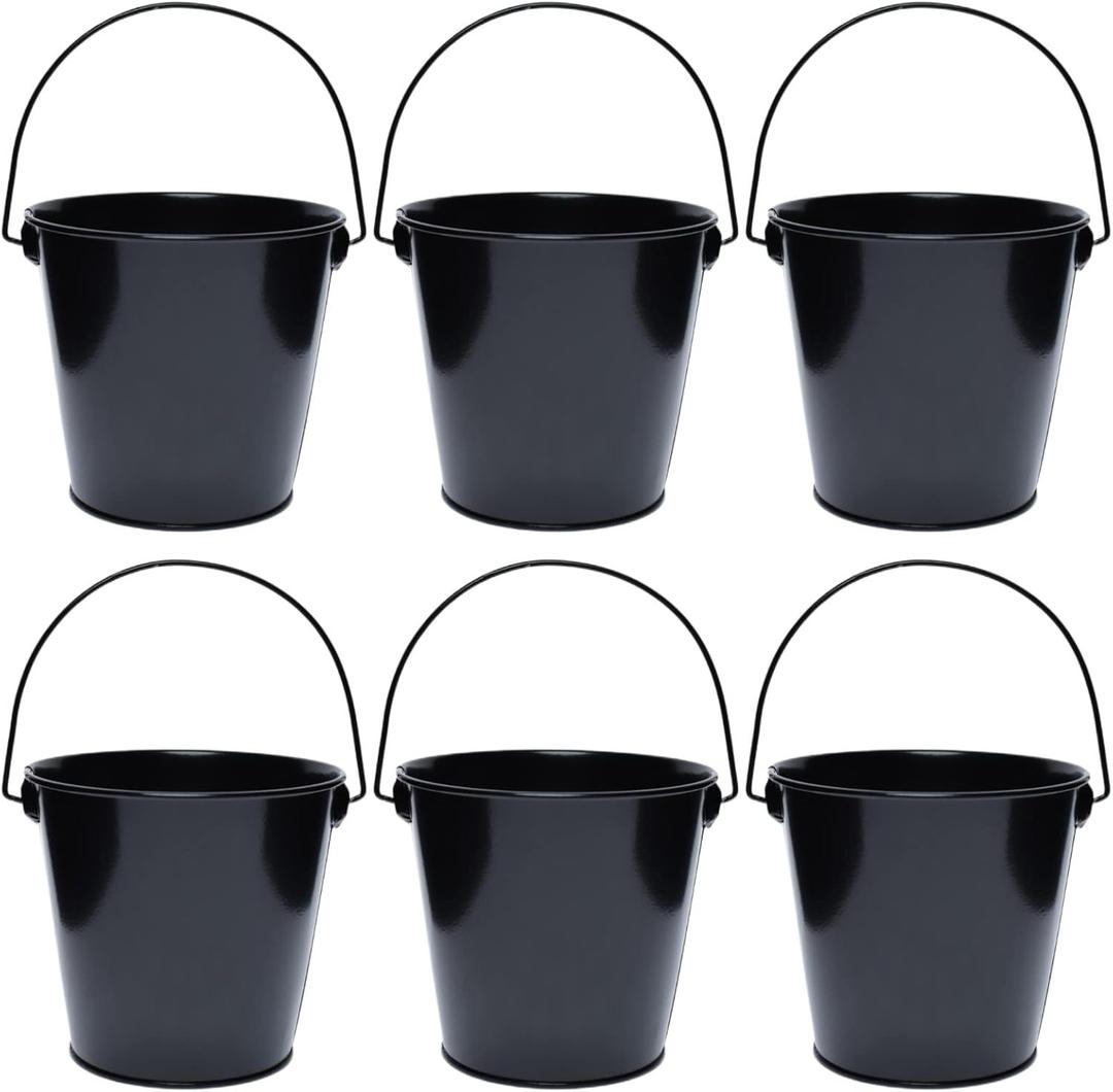 Metal Buckets with Handle, 6 Pack 5.91 Inch Black Iron Pail, Easter Bucket,Pencil Holder and Flower Pots,Craft Supply Holders for Events,School Storage and Party (Black)
