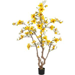 Faux Magnolia Tree 6.8 ft - with 57 Pcs Yellow Artificial Flowers - Tall Artificial Plants Indoor, Large Fake Plant Perfect Potted Magnolia Flower Decor for Living Room, Stairs, Shop, Study Room