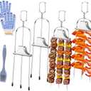 4PCS Kabob Skewers for Grilling, 14'' Stainless Steel Kebab Skewers, 3 Prong Metal Grill Skewer with Push Bar Slider, Skewer Sticks for Meat Veggies Fruits Marshmallows, BBQ Barbecue Accessories