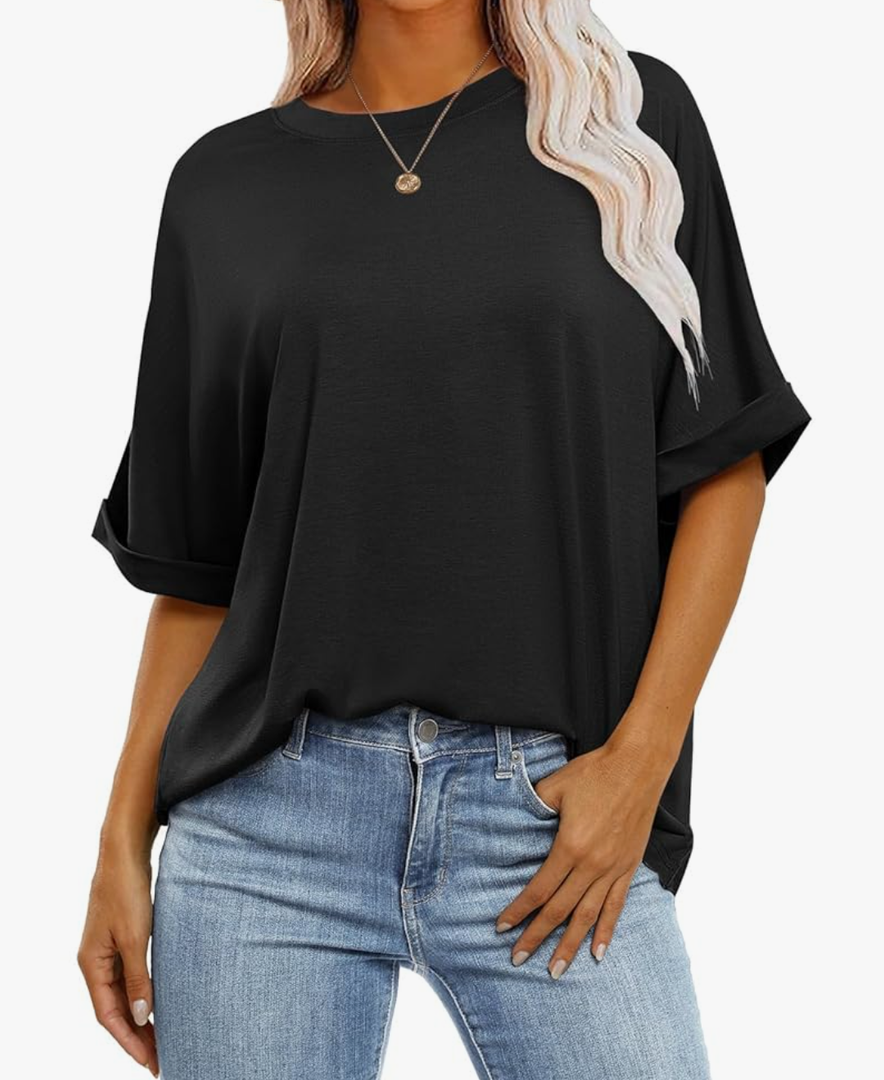 ANRABESS Womens Tops Oversized T Shirts Short Sleeve Crewneck Summer Casual Loose Basic Tee Shirt 2025 Trendy Fashion Clothes, L