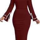 Church Dress for Women Flared Sleeve Midi Pencil Dress Elegant Teacher Office Business Wear to Work Dresses (Large)