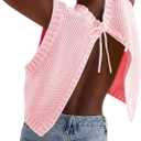 Cioatin Women Y2K Backless Tie Up Knit Crop Sweater Vest Sleeveless Round Neck Split Open Back Pullover Summer Tank Tops (Pink, M)