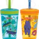 Nuby Thirsty Kids Super Sipper NoSpill Toddler Cup with 360° Silicone Valve & Swivel Straw  (2 Pack) 14 oz  LeakResistant with Easy Clean Design  Animals & Space