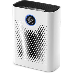 Air Purifiers for Home Pets Up to 3000Ft, HEPA Large Room Air Purifier with PM2.5 Air Quality Monitor, Sleep Mode, Air Purifiers for Bedroom Office for Allergies, Smoke, Dust, Pollen,8000B,White