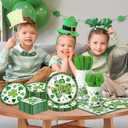 144Pcs St. Patricks Day Plates and Napkins Green Plaid Lucky Shamrock Disposable Paper Tableware Set for Irish Birthday St Patricks Day Decorations Serve 24 Guests