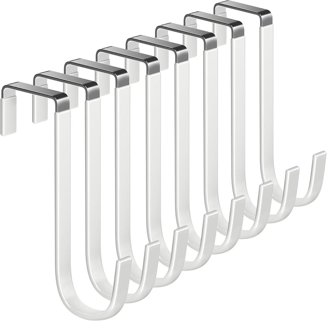 Mars-Rock Over The Door Metal Hooks with Plastic Coating 5.5" Fit 0.5" to 1 3/8" Door 8 Pcs Heavy Duty Single Towel Robe Rack Wreath Bathroom Shower Hanger Shoe Organizer Ironing Board Short White