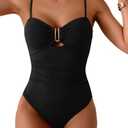 Eomenie One Piece Swimsuit for Women Tummy Control Ruched Bathing Suit U Wire Cutout Swim Suits Black M