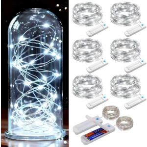 ZNYCYE 50 LED Fairy Lights with Timer, 6 Pack 8.2Ft 8 Modes Battery Operated Fairy Lights, Mini Led String Lights for DIY Wedding Bedroom Mason Jar Vases Table Party Christmas Decoration (Cool White)