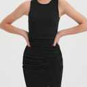 EXARUS Girls Bodycon Ruched Dresses Short Tight Plain Wrapped Fitted Sleeveless Tank Party Casual Mini Dress (Black)