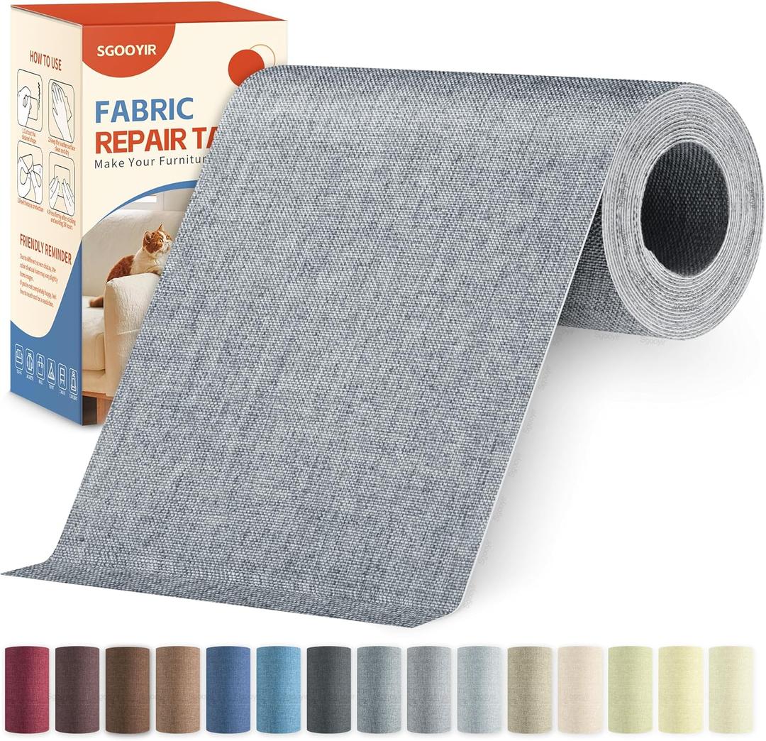 Linen Fabric Repair Tape Kit, 4" x 80" Self-Adhesive Couch Patch Repair Fabric Patches for Furniture, Clothes, Upholstery, Carpets, Chairs, Sofas, Pillows Grey