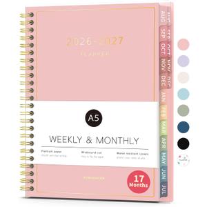 Aug 2026 - Dec 2027 Planner, Forvencer 17 Month Academic Planner 2026-2027, 6.3" x 8.4", Calendar Planner Weekly and Monthly, Daily Agenda Book, College School Supplies for Student Teacher, A5, Pink