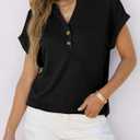 ANRABESS Womens Short Sleeve Henley Tops V Neck Dressy Casual Blouses Summer Trendy Tee Shirts 2026 Vacation Fashion Clothes (Black, L)