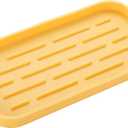 Silicone Kitchen Sink Organizer Tray for Multiple Usage, Easy Clean, Eco-Friendly Sponges Holder for Kitchen Bathroom Counter or Sink, Dish Soap Dispenser, Scrubber, Bottle, Cup Yellow 10x5.3