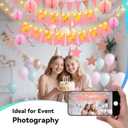 Birthday Decorations,Pink Happy Birthday Banner with Fairy lights,Pennant Banner,Honeycomb Balls and Star Hanging Swirls Streamer Happy Birthday Party Decorations for Women Men Boys Girls