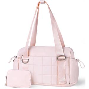 VUUDH Puffy Mini Gym Bag for Women, Carry On Multi-Pocket Water-Resistant Duffel, Lightweight Sports Bag for Fitness, Work, Travel, Daily Commute, Pink