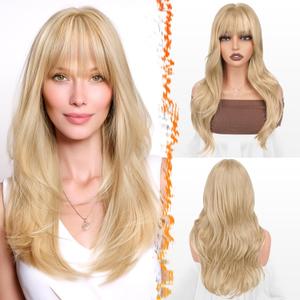 BARSDAR Beige Blonde Layered Wig with Bangs - 20 Inch Blonde Layered Wig with Bangs for Women - Natural Looking Soft Wavy Synthetic Wigs Straight Layers Haircut Fringe Daily Party Halloween
