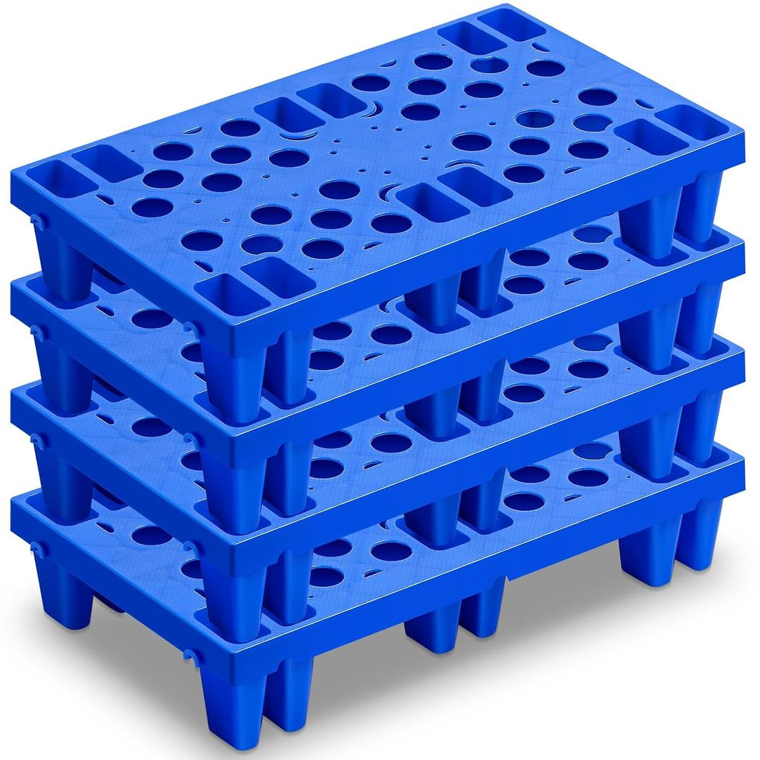 4 Pcs Plastic Pallets for Basement Storage Nestable Moisture Waterproof Lightweight Floor Pallets with Breathable Grid for Indoor Outdoor Supermarket Warehouse (19.6 x 11.8 x 3.9 Inch,Blue)