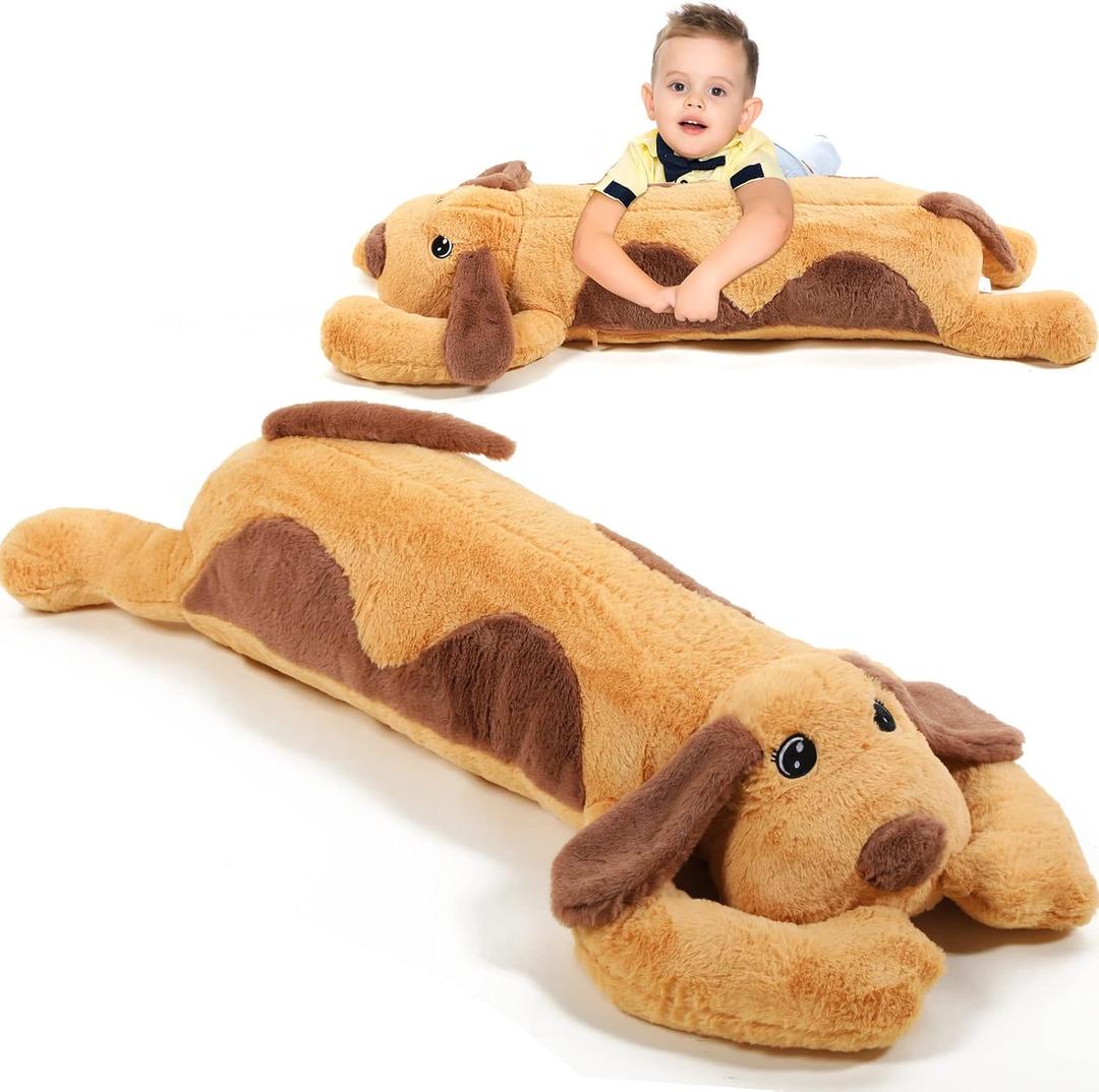 Queekay Dog Body Pillow Stuffed Animals Plush Long Body Pillow for Dogs Large Sleeping Hugging Puppy Cushion Gift for Birthday Party(43.3 Inch,Brown)