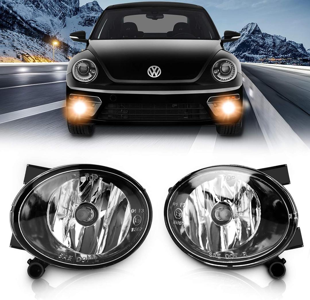 TangMiGe Fog Lights Lamps compatible with 2010-2015 Volkswagen Golf Hatchback/Wagon, Jetta Sedan/Wagon, Beetle, Eos, Premium VW Accessories, 1 Pair, Clear Lens