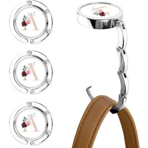 XSUIOY 3Pcs Personalized Initial Foldable Purse Hook for Table,Crushed Flower Letters Folding Purse Hanger,Purse Holder Handbag Hanger Collection Desk Table Bag Hooks Gifts for Women Bag(Pink-A)