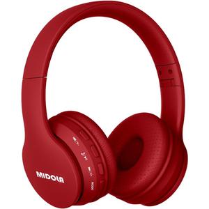 MIDOLA Kids Headphones Bluetooth 5.3 Wireless 60H Play Time Volume Limit 85/110dB Over Ear Foldable Protection Headset/Wired AUX Cord Mic for Children Boy Girl Travel School Phone Pad Tablet Red