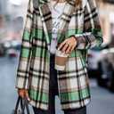 PRETTYGARDEN Women Plaid Shacket Jacket Trendy Fall Casual Button Wool Blend Tartan Trench Coat Winter Clothing with Pockets (S)