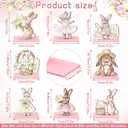 Leinuosen 8 Pcs Spring Easter Bunny Wooden Signs Pink Floral Bunnies Wood Table Decor with Base Spring Rabbit Tiered Tray Easter Decorations for Home Party Desk Mantel Tabletop Centerpiece