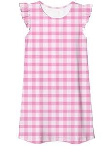 uideazone Nightgowns for Girls Size 7-8 Pink Gingham Nightdress Comfy Princess Pajamas Dress Sleeveless Sleep Gowns M