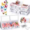 Gilprop 2 Pack Empty Mom Flower Gift Box for Mother's Day Moms Letter Shaped Empty Bouquet Box with 2 Pcs 3D Floral Greeting Card 24 3D Butterfly 50 Crystal Pins for Mother Grandma(White,Mom)