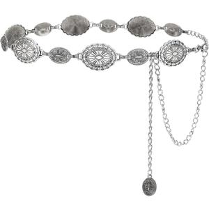 LEACOOLKEY Women Turquoise Concho Chain Waist Belt Silver Western Cowgirl Metal Chain Belt for Dress Adjustable (Fit for Waist up to 34")