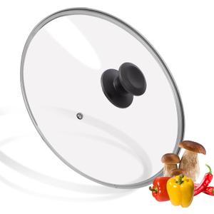 11 inch Tempered Glass Lid for Pots, Frying Pans and Skillets, Replacement Cover with Heat Resistant Black Knob Handle, Dishwasher Safe