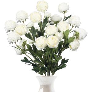 6 Pcs Artificial Ranunculus Flowers with Stem 18 Heads White Artificial Ranunculus Flowers Bouquets Bulk for DIY Bouquet Wedding Centerpiece Home Decor