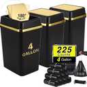3 Pack Bathroom Trash Can with Lid 4 Gallon Small Trash Can Black Bathroom Trash Can with 225 Counts Trash Bags for Kitchen Bedroom Office