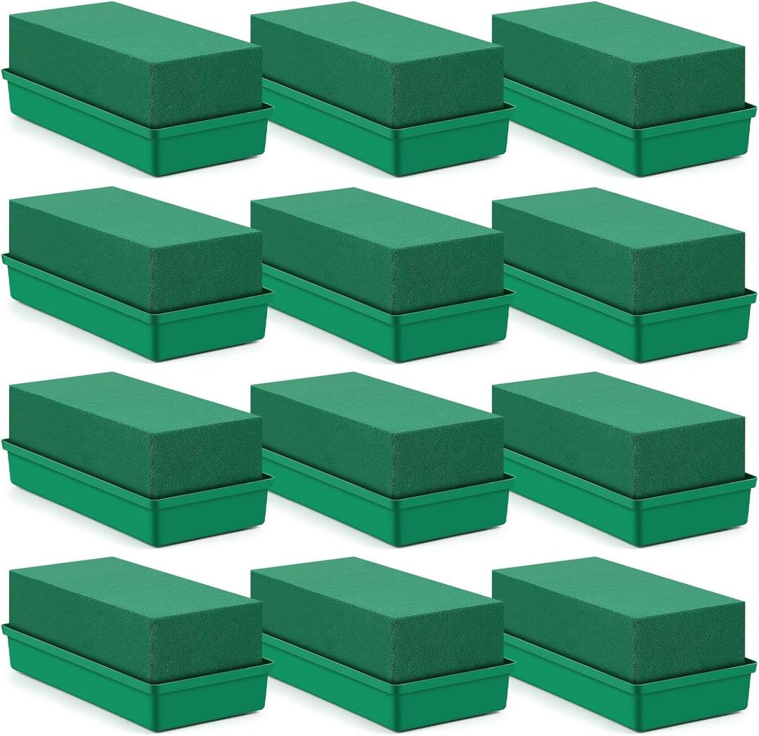 Teenyyou 12 Pack Large Size Floral Foam with Bowl 9.65" l x 4.65" W x 3" H Rectangle Wet Floral Foam Cage Blocks Flower Arrangements Supplies for Table Party Festival Flower Decor