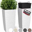 Mueller M-Resin Heavy Duty Tall Planter, Indoor/Outdoor Grande Plant, Tree, Flower Pot, 2-Piece Set, 27.5”, Modern Design, Built-in Drainage, White