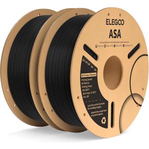 ELEGOO ASA Filament 1.75mm Black 2KG, UV & Weather Resistant 3D Printer Filament Perfect for Outdoor Functional Parts, Dimensional Accuracy +/- 0.02mm, 2 Pack 1kg Spool (2.2lbs)
