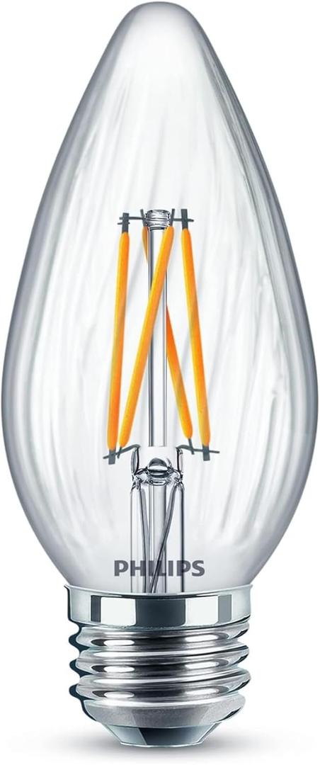 Philips LED Clear Dimmable, Warm Glow Effect F15 Filament Light Bulb - EyeComfort Flicker Free - 5.5W = 60W - 500 Lumen - Soft White (2700K) - E26 Base - Indoor