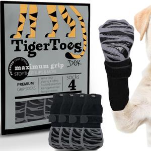 DOK TigerToes Premium Non-Slip Dog Socks for Hardwood Floors - Extra-Thick Grip That Works Even When Twisted - Prevents Licking, Slipping, and Great for Dog Paw Protection (XXXL) (Classic Grey)