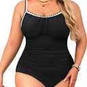 Aqua Eve Plus Size Swimsuit for Women Tummy Control One Piece Bathing Suit Vintage Swimwear (Solid Black), 20W